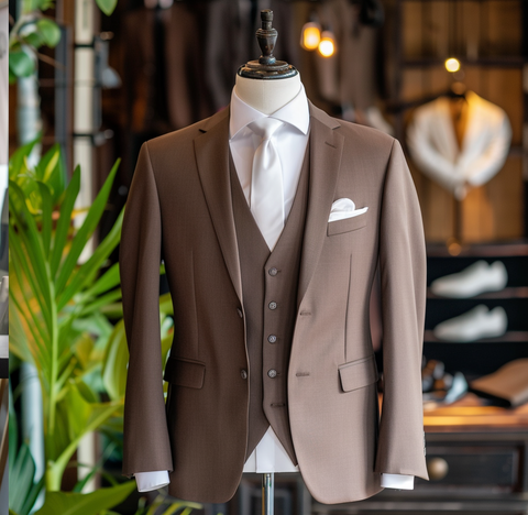 Exquisite Brown 3-Piece Suit - Semi Formal Italian Cut