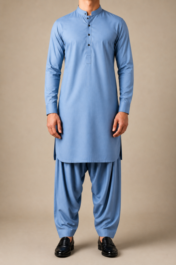 Light Medium Blue Wash & Wear Unstitched