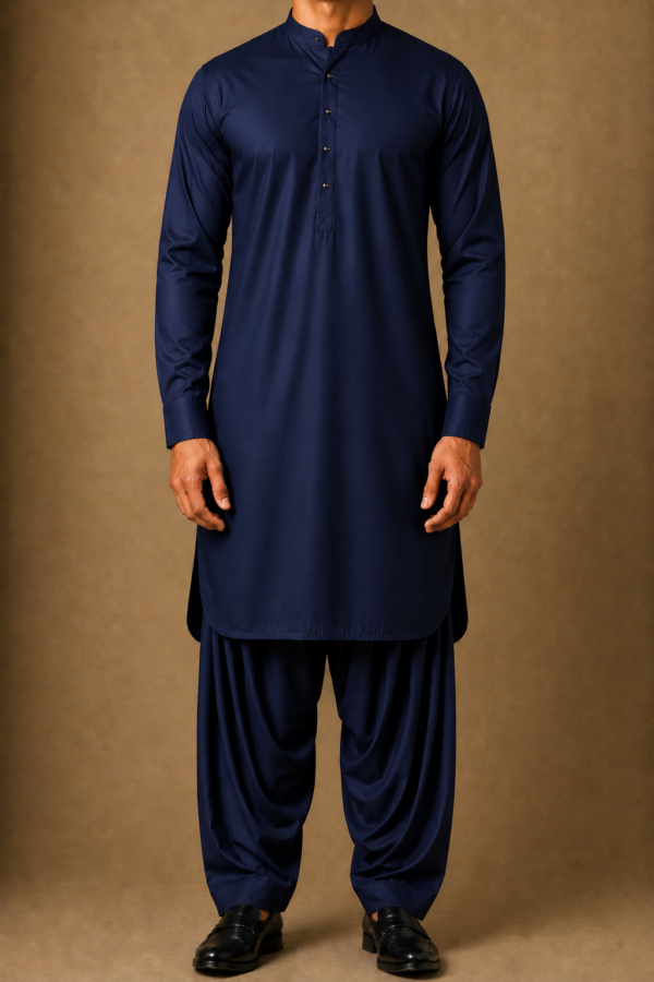 Navy Blue Wash & Wear Unstitched