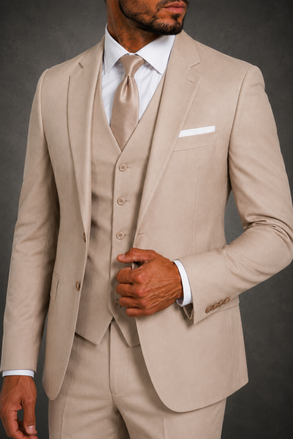 Beige Three-Piece Suit for Men