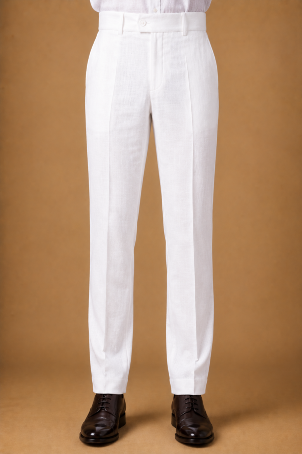 White Linen High-Waist Formal Pants
